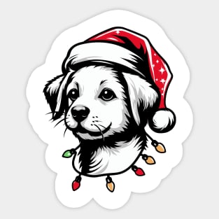 Adorable Dog Christmas Lights Santa Hat Sticker